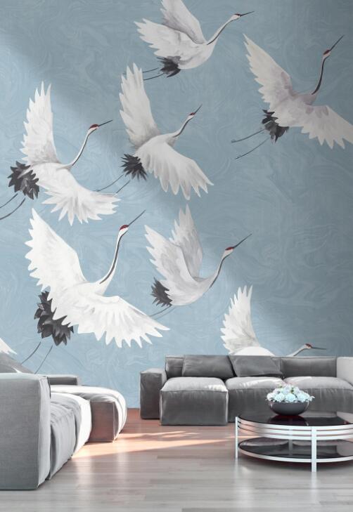 3D Flock Of Flying White birds 831 Wall Murals