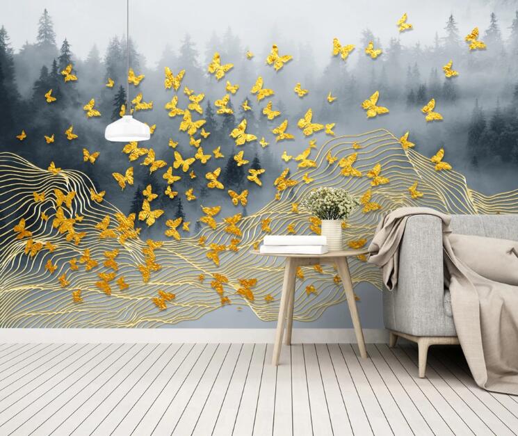 3D Yellow Butterfly 425 Wall Murals