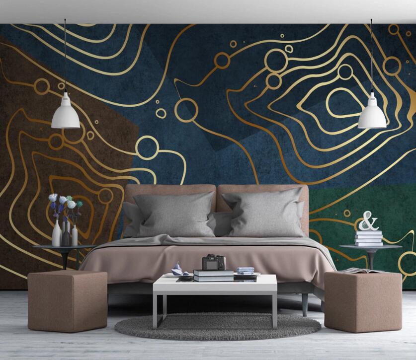 3D Gold Wire Circle 671 Wall Murals