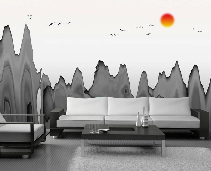 3D Gray Mountain Outline 656 Wall Murals