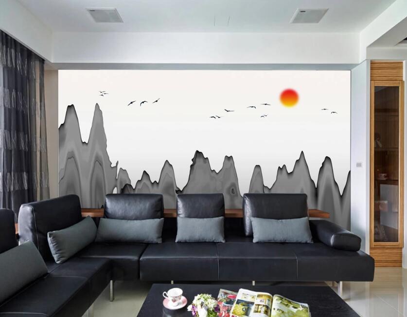 3D Gray Mountain Outline 656 Wall Murals