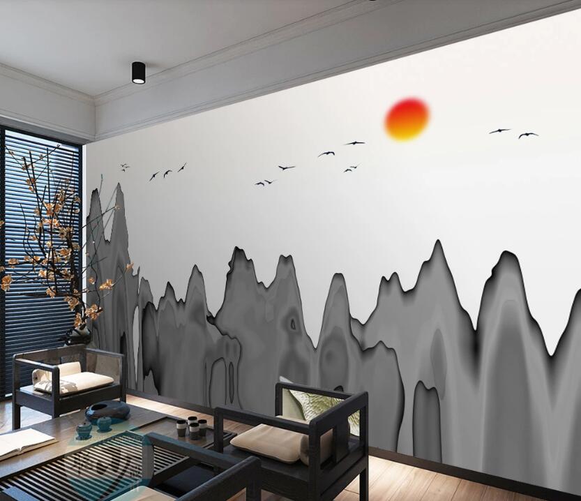 3D Gray Mountain Outline 656 Wall Murals