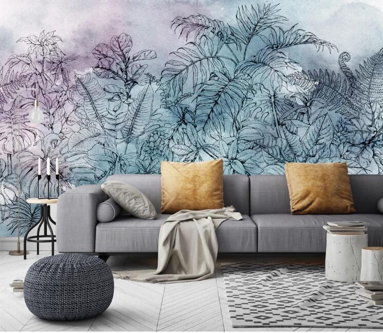 3D Two-color Leaves 409 Wall Murals