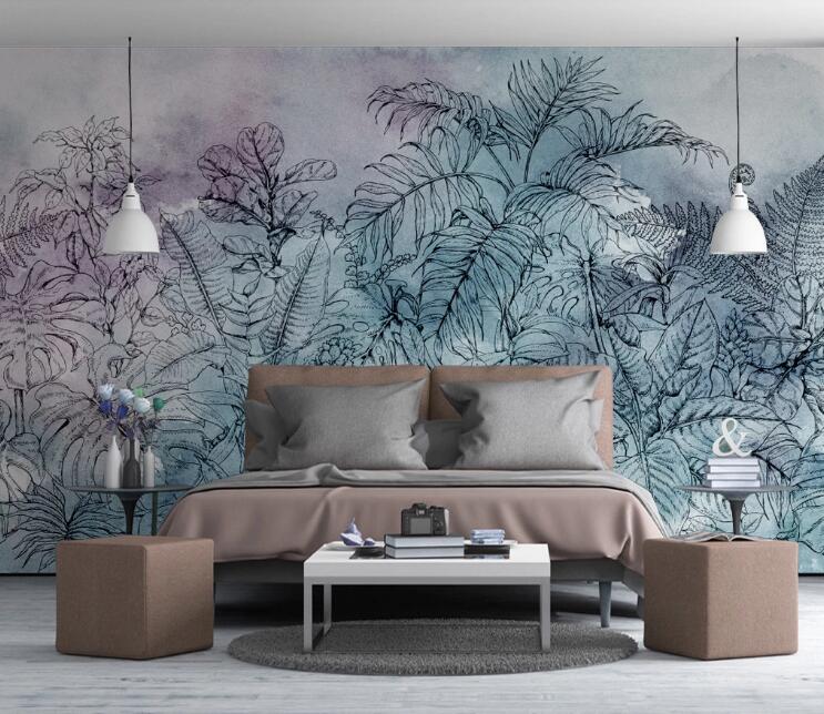 3D Two-color Leaves 409 Wall Murals