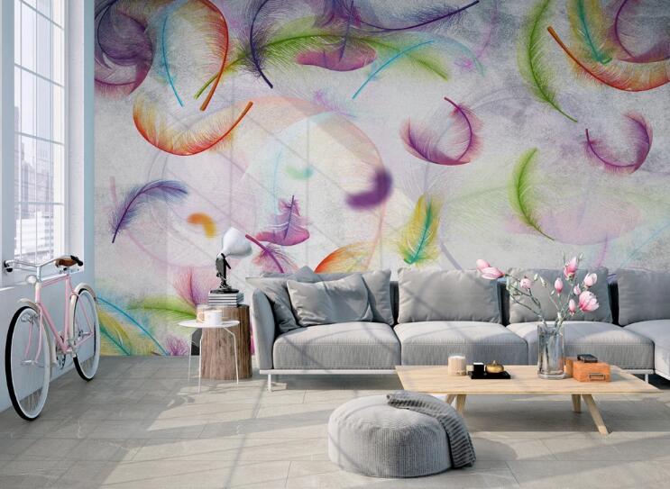3D Colored Feathers 407 Wall Murals