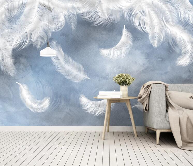 3D Falling White Feathers 406 Wall Murals