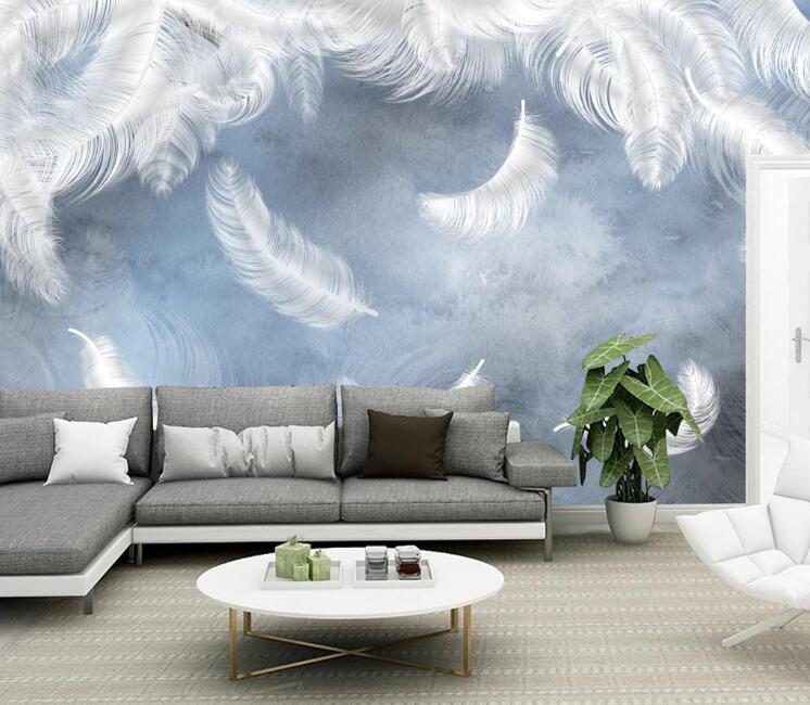 3D Falling White Feathers 406 Wall Murals