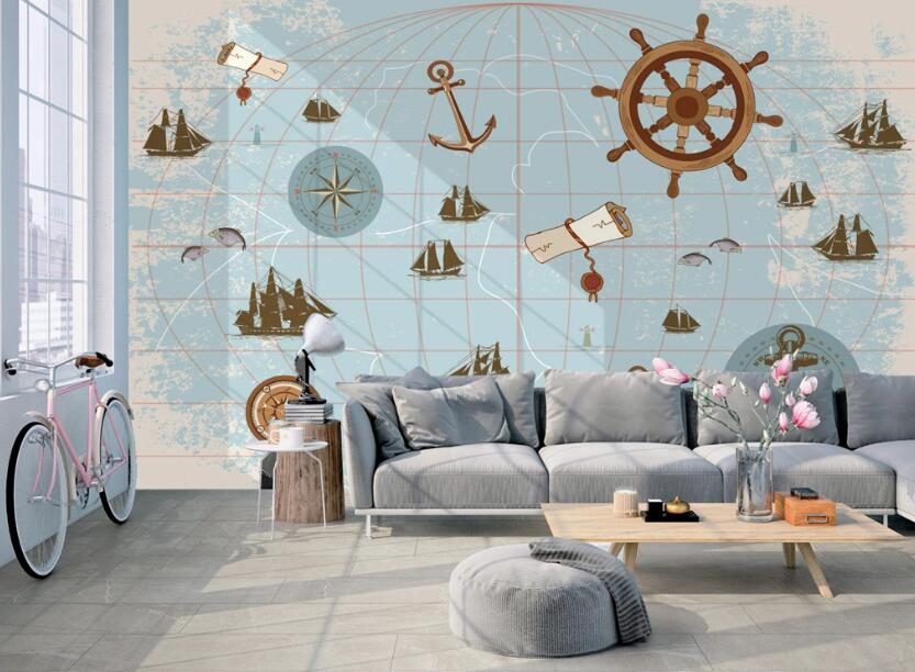 3D Blue Nautical 622 Wall Murals