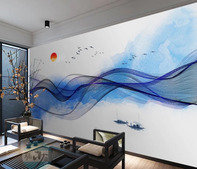 3D Boat And Ribbon 617 Wall Murals