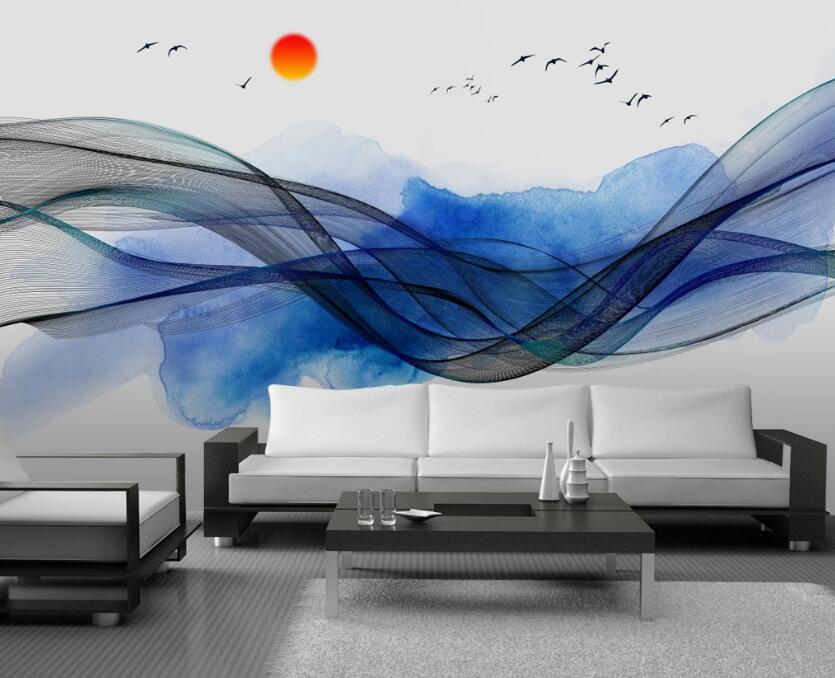 3D Blue Mist Ink Ribbon 616 Wall Murals