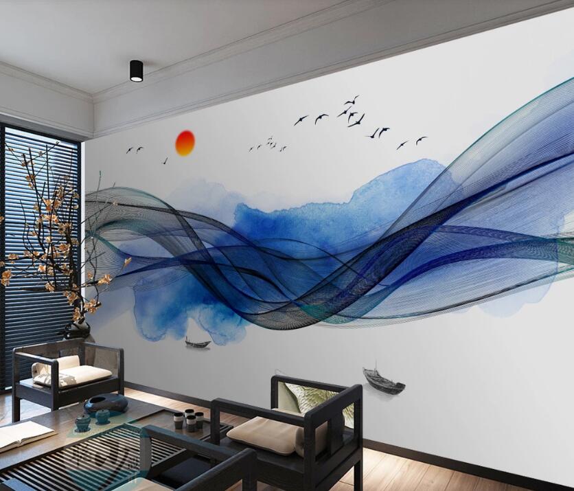 3D Blue Mist Ink Ribbon 616 Wall Murals