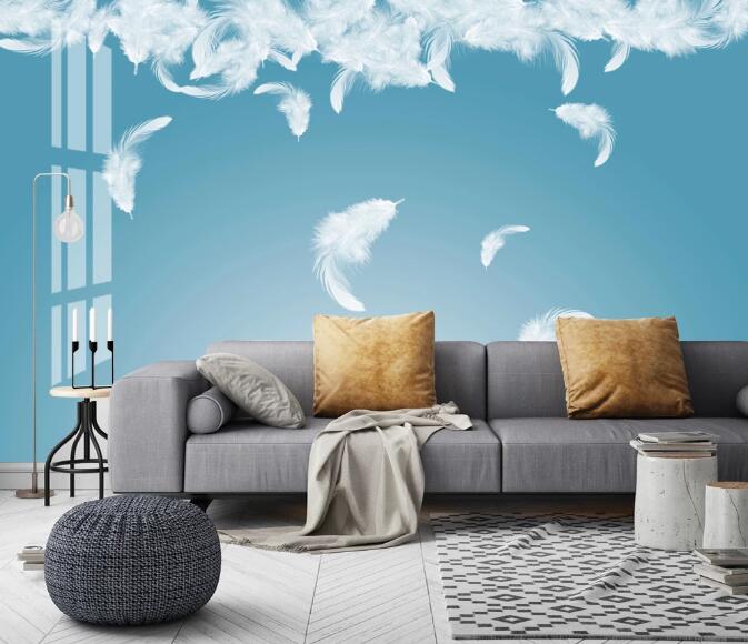 3D White Feather 400 Wall Murals