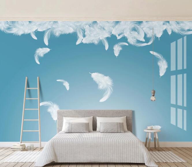 3D White Feather 400 Wall Murals