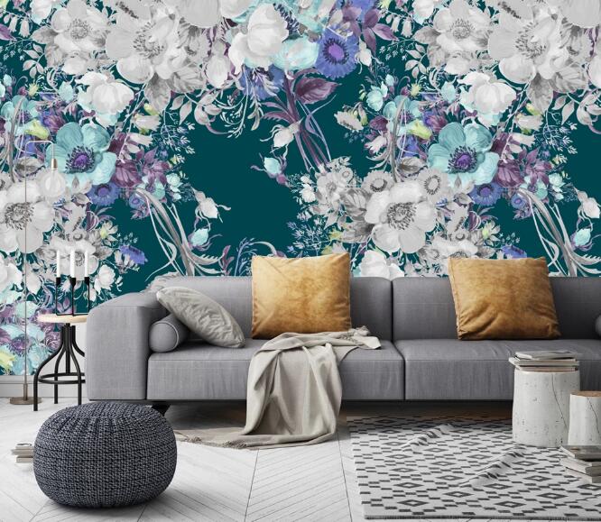 3D Dark Green Flower Cluster 394 Wall Murals