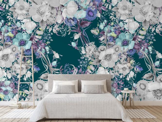3D Dark Green Flower Cluster 394 Wall Murals