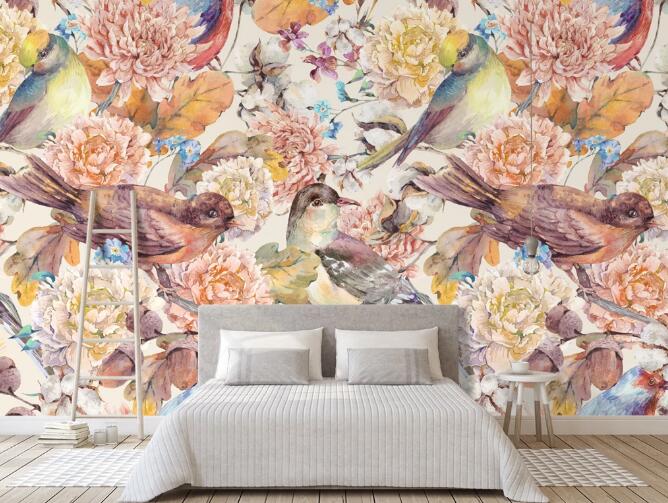 3D Flowers And Birds 391 Wall Murals
