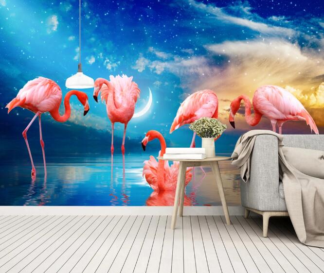 3D Galaxy Flamingo 377 Wall Murals