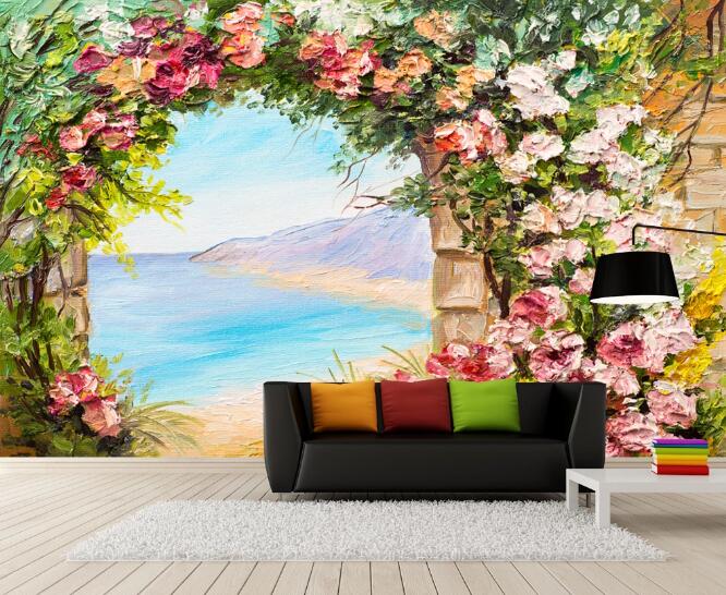 3D Flower Wall Round 364 Wall Murals