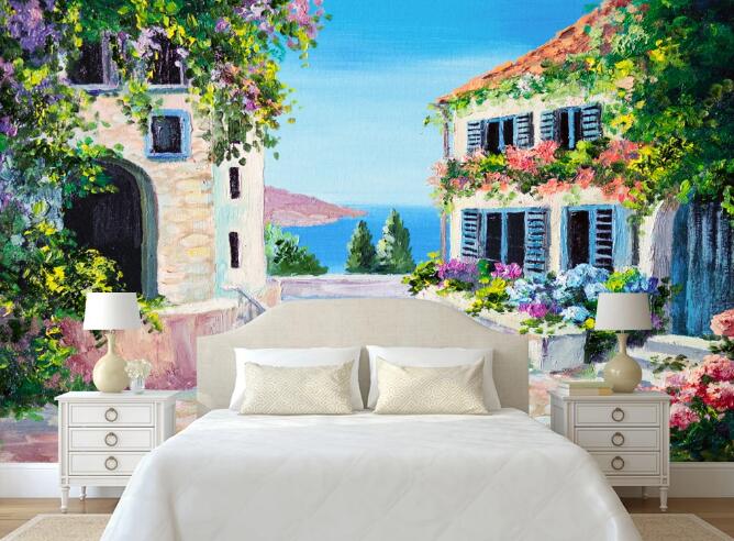 3D Flowers Seascape 362 Wall Murals