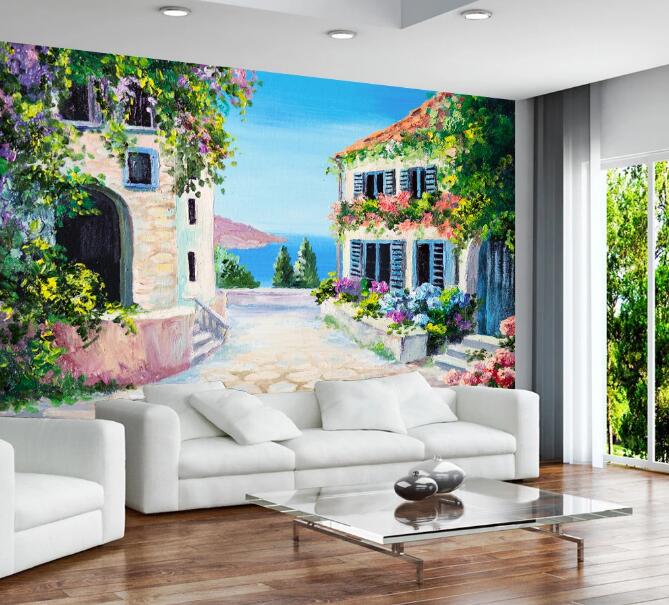 3D Flowers Seascape 362 Wall Murals