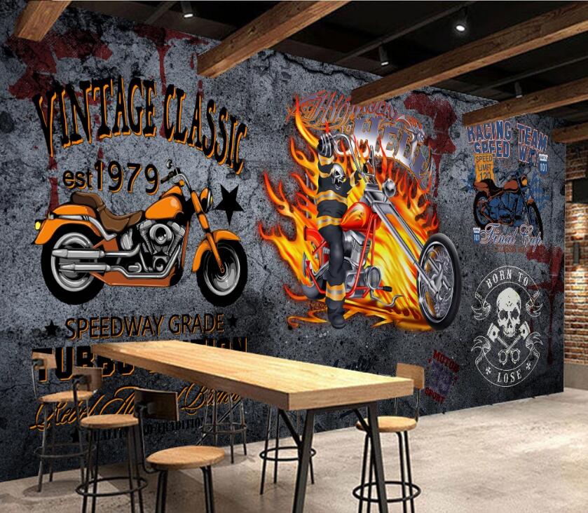 3D Burning Motorcycle 580 Wall Murals