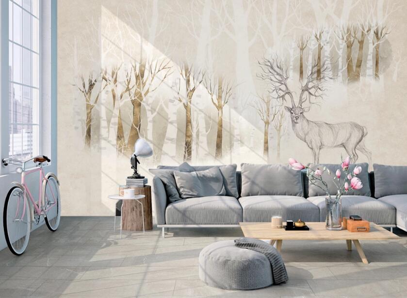 3D Staring Deer 574 Wall Murals