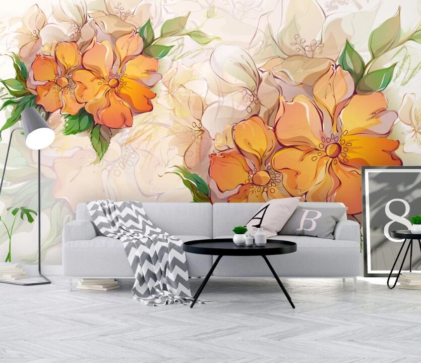 3D Orange Flowers 561 Wall Murals