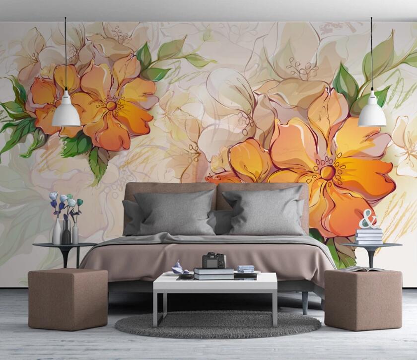 3D Orange Flowers 561 Wall Murals