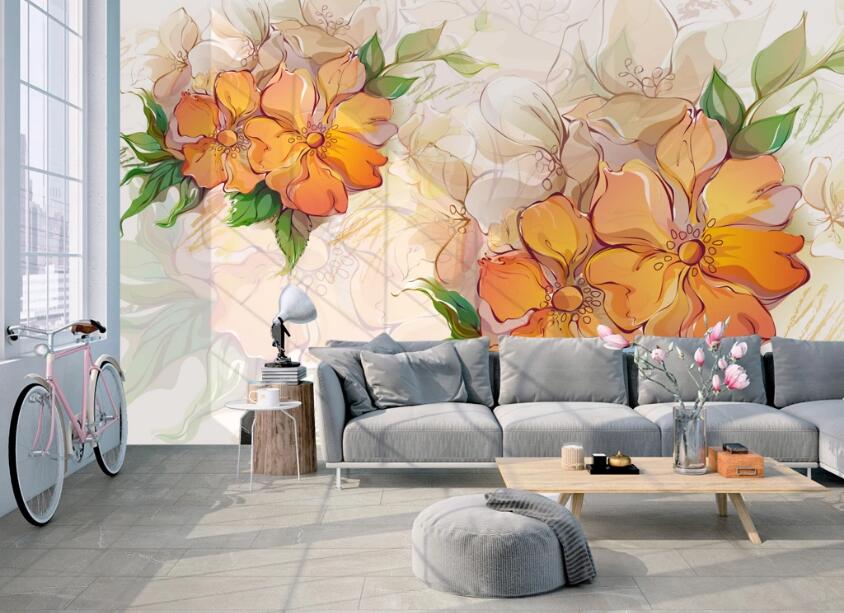 3D Orange Flowers 561 Wall Murals