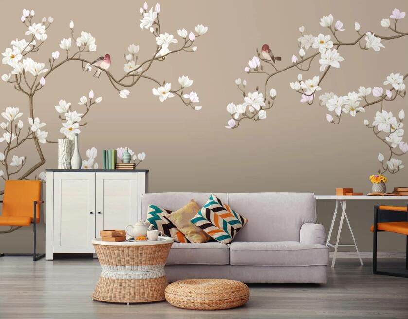 3D White Flowers 544 Wall Murals