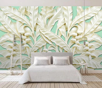 3D White Leaves 543 Wall Murals