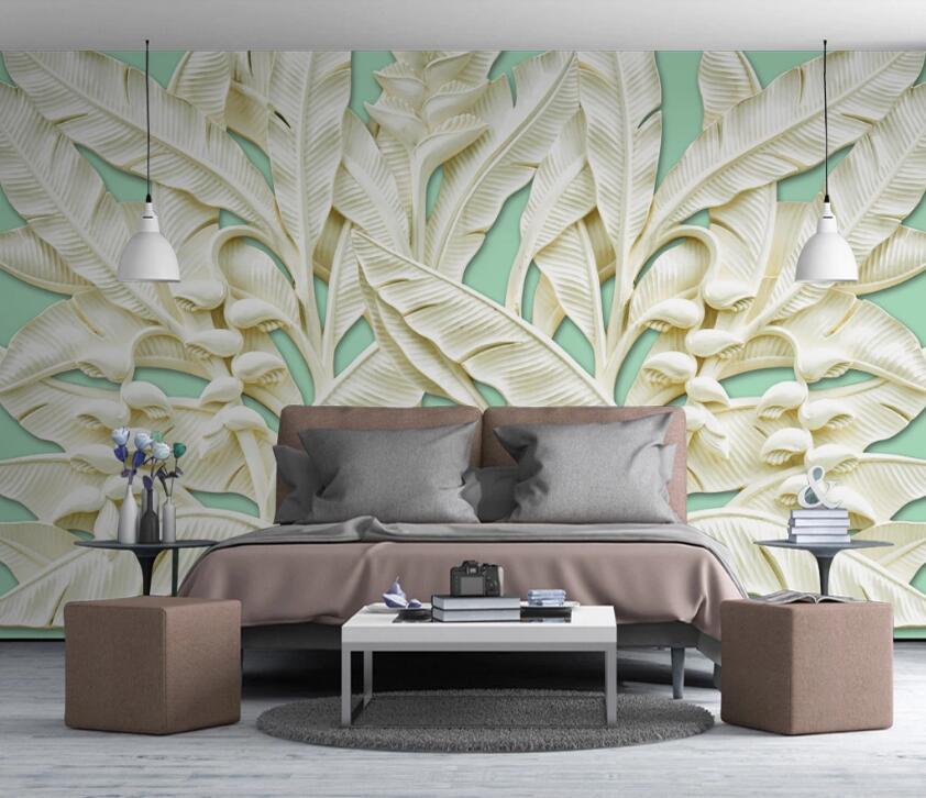3D White Leaves 543 Wall Murals