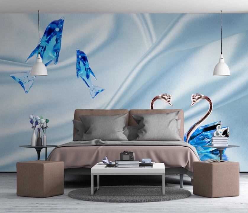 3D Blue Crystal Fish 537 Wall Murals