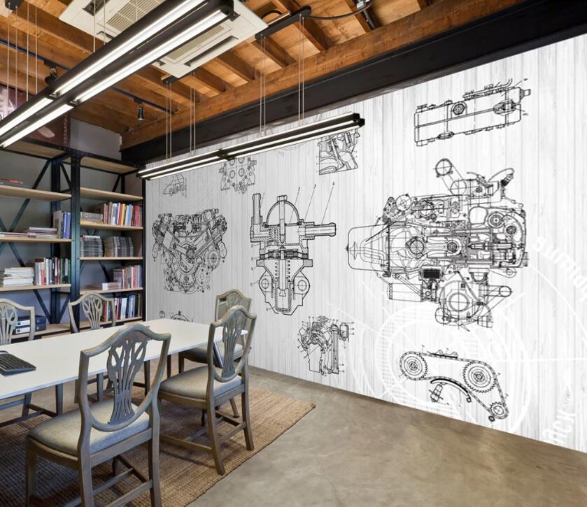 3D Mechanical Parts Outline 521 Wall Murals