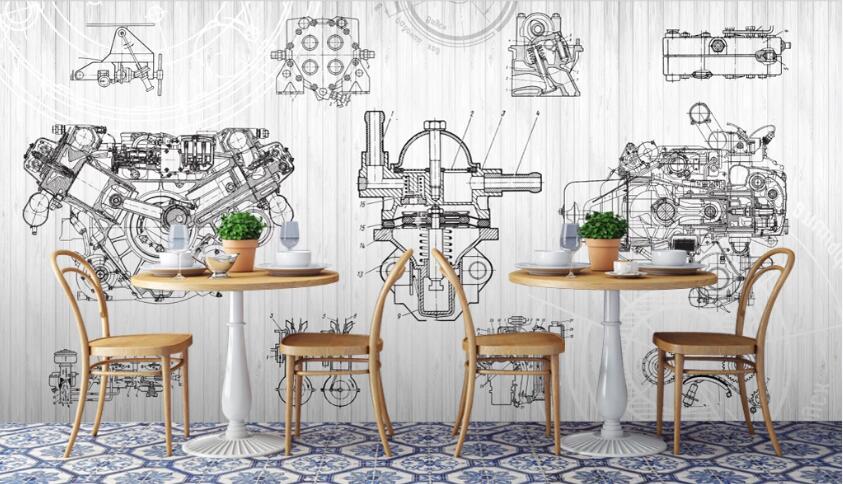 3D Mechanical Parts Outline 521 Wall Murals
