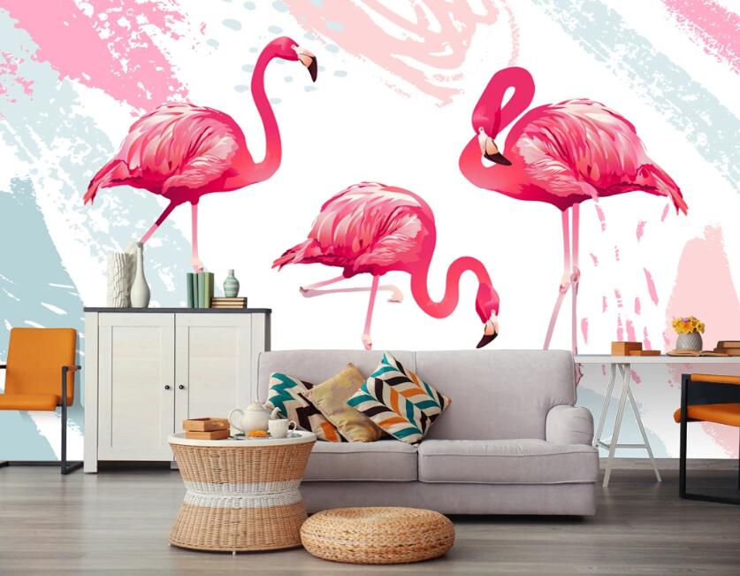 3D Light Red Flamingo 485 Wall Murals
