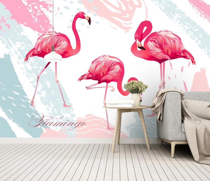 3D Light Red Flamingo 485 Wall Murals