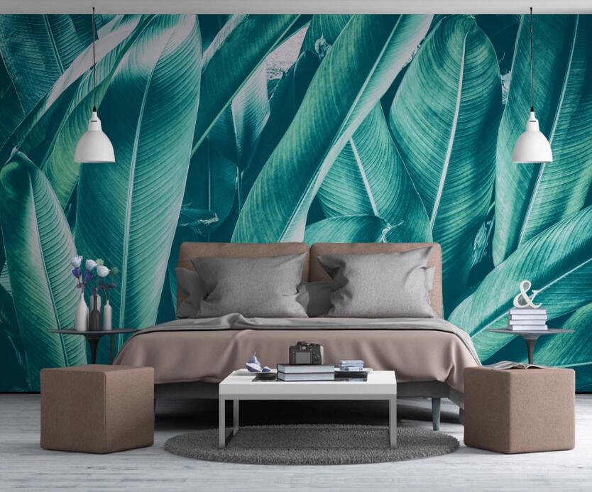3D Dark Green Broad Leaves 468 Wall Murals