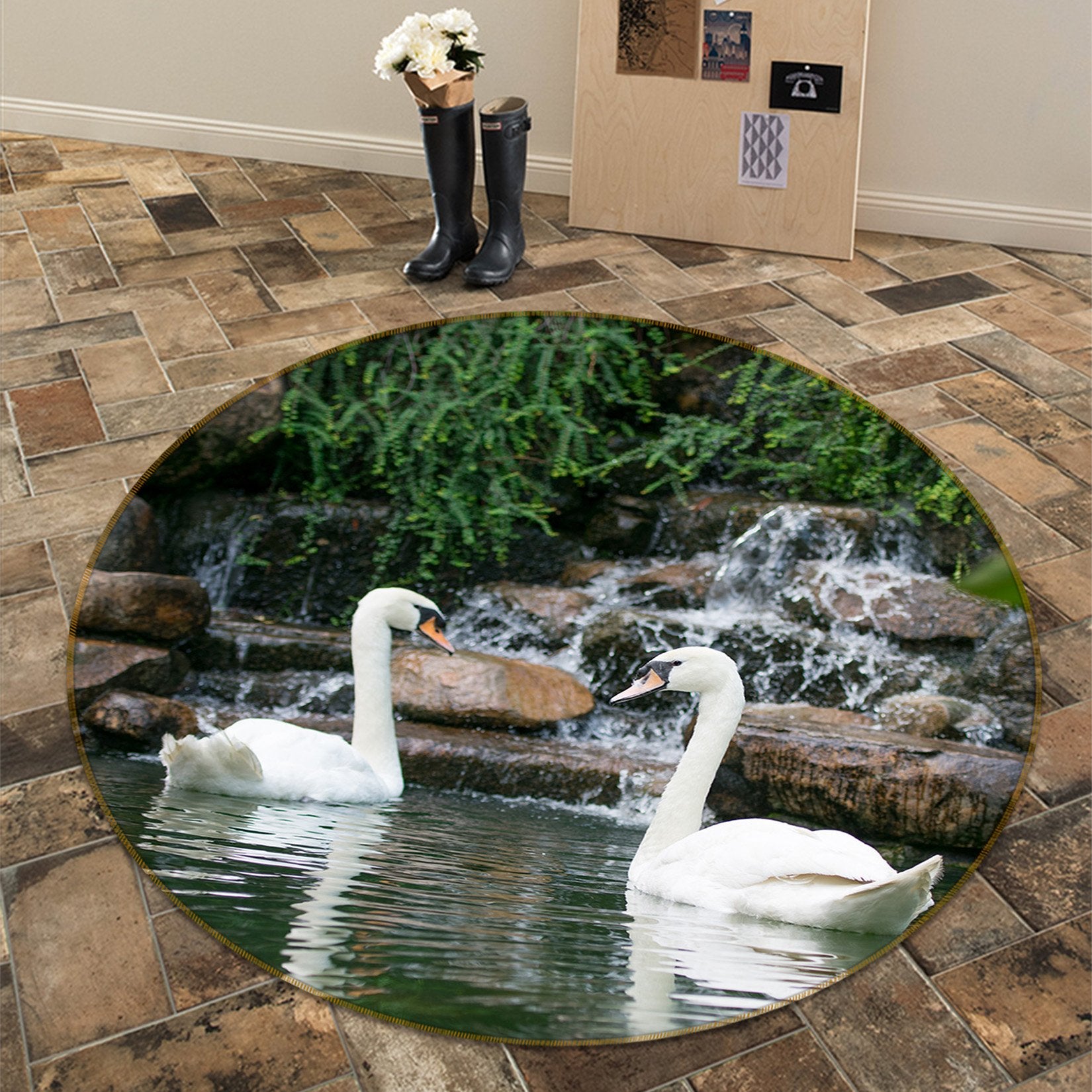 3D Swan Lake 101 Animal Round Non Slip Rug Mat Mat AJ Creativity Home 