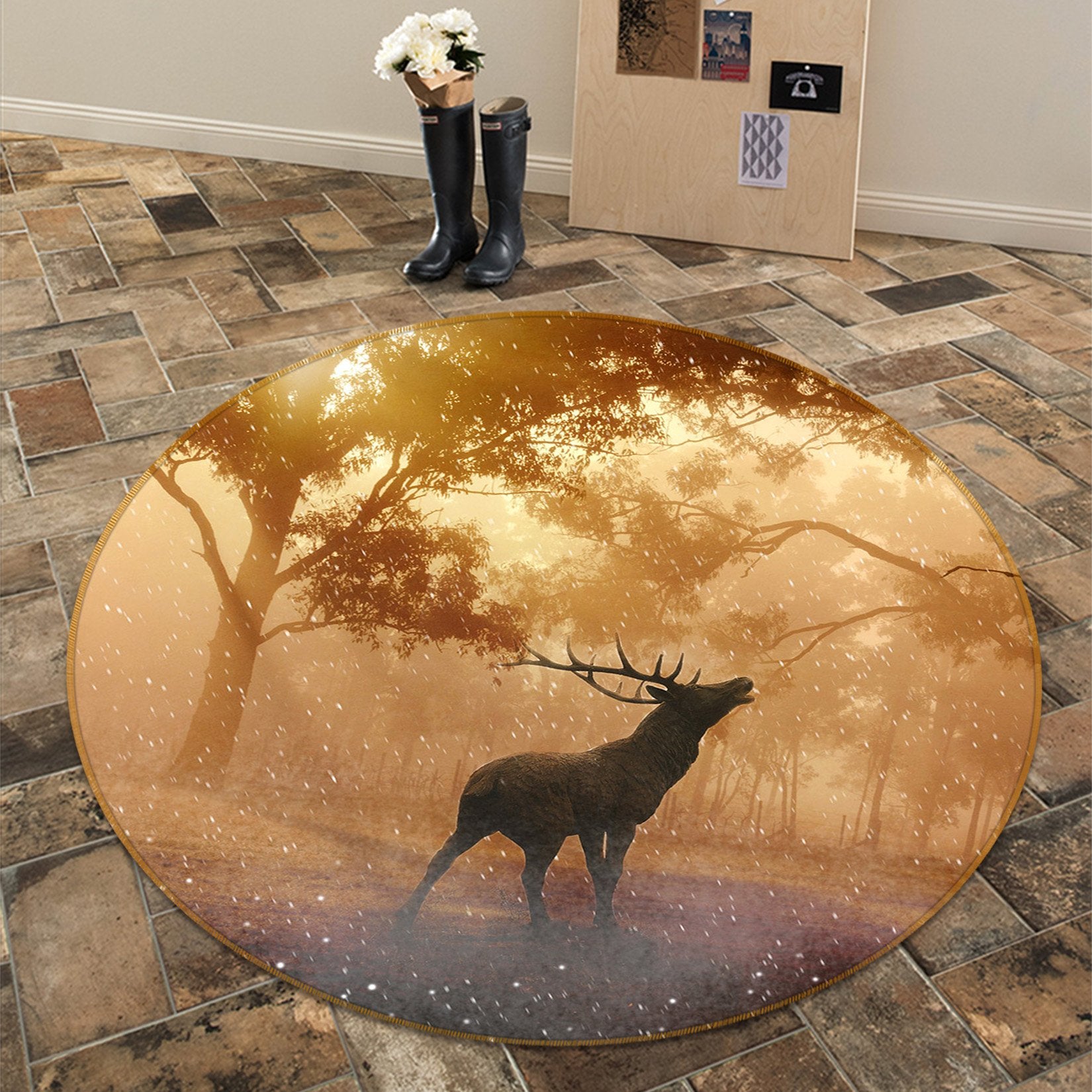 3D Forest Elk 055 Animal Round Non Slip Rug Mat Mat AJ Creativity Home 