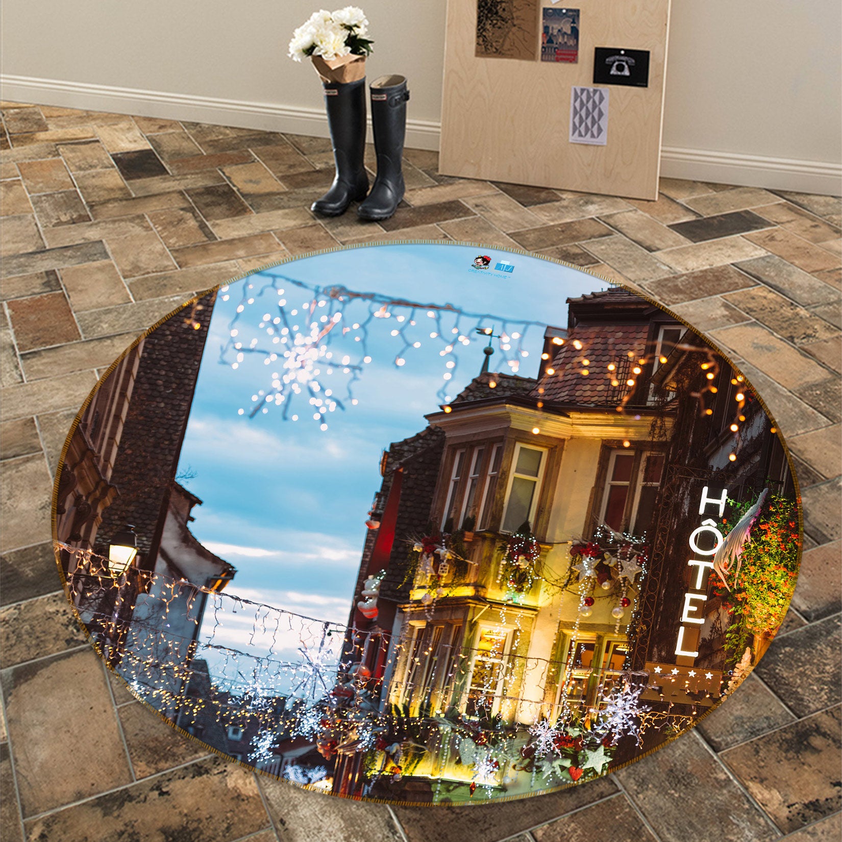 3D House 55193 Christmas Round Non Slip Rug Mat Xmas