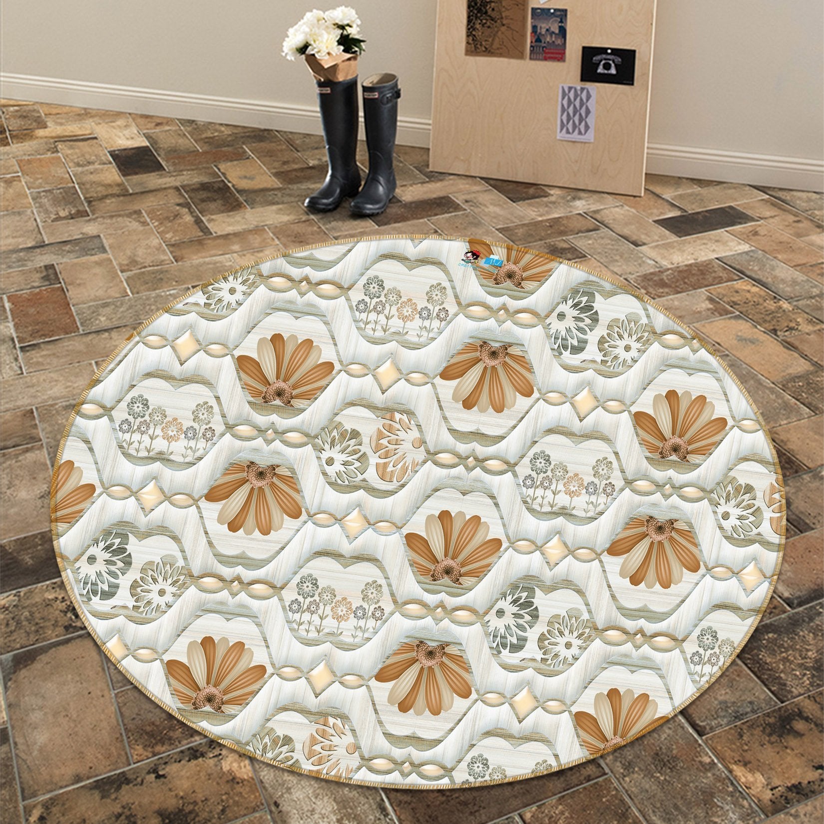 3D Mouth Type Flower 120 Round Non Slip Rug Mat Mat AJ Creativity Home 