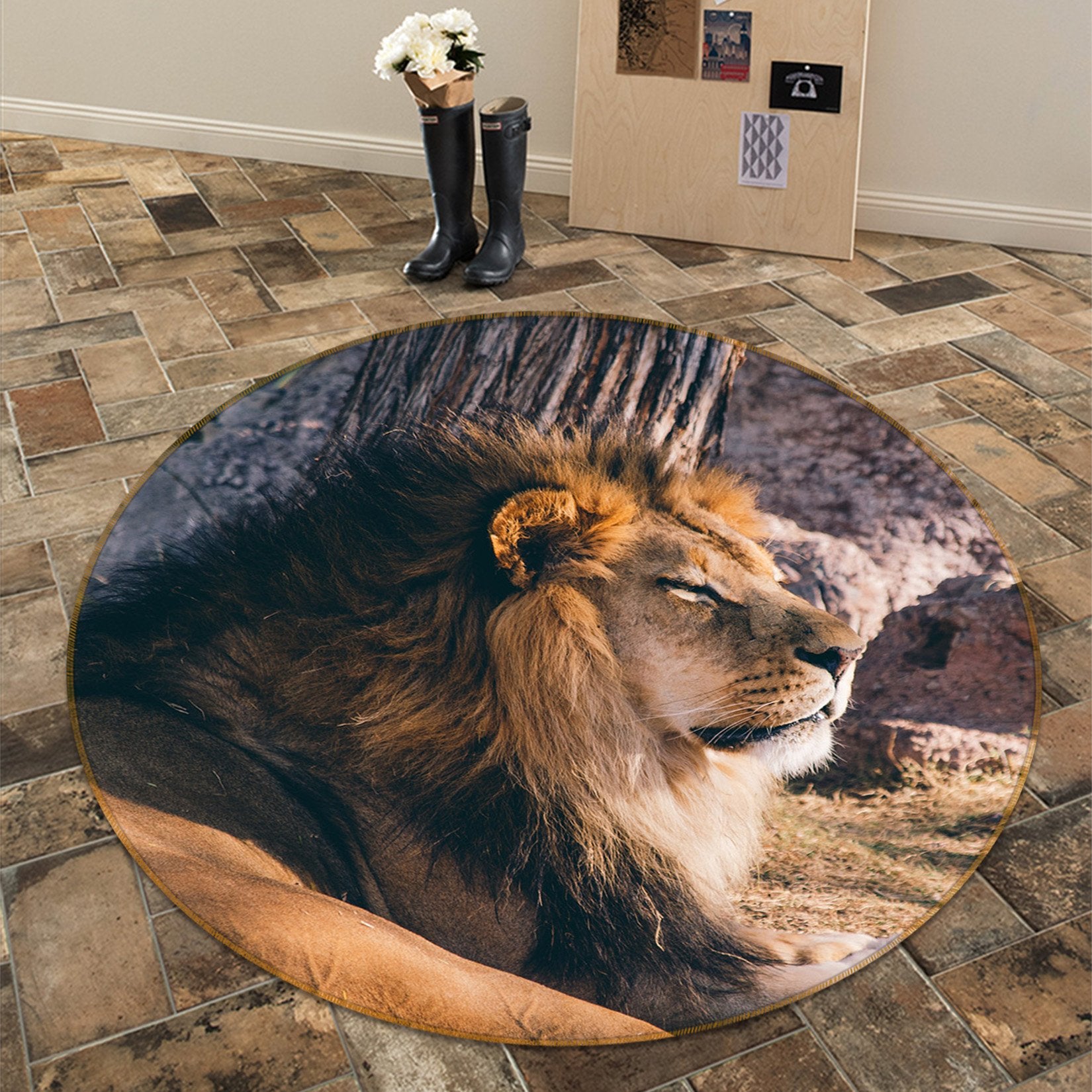 3D Sun Lion 074 Animal Round Non Slip Rug Mat Mat AJ Creativity Home 