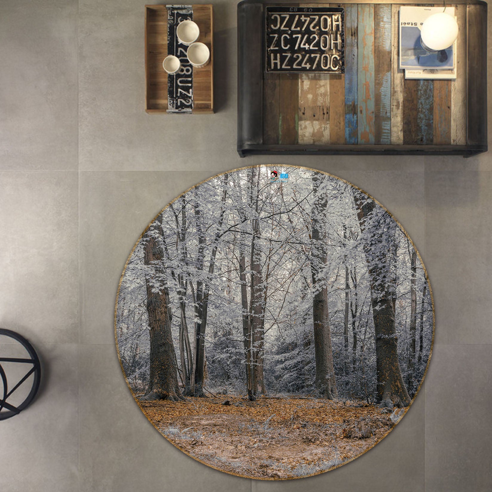 3D Grey Forest 7407 Assaf Frank Rug Round Non Slip Rug Mat