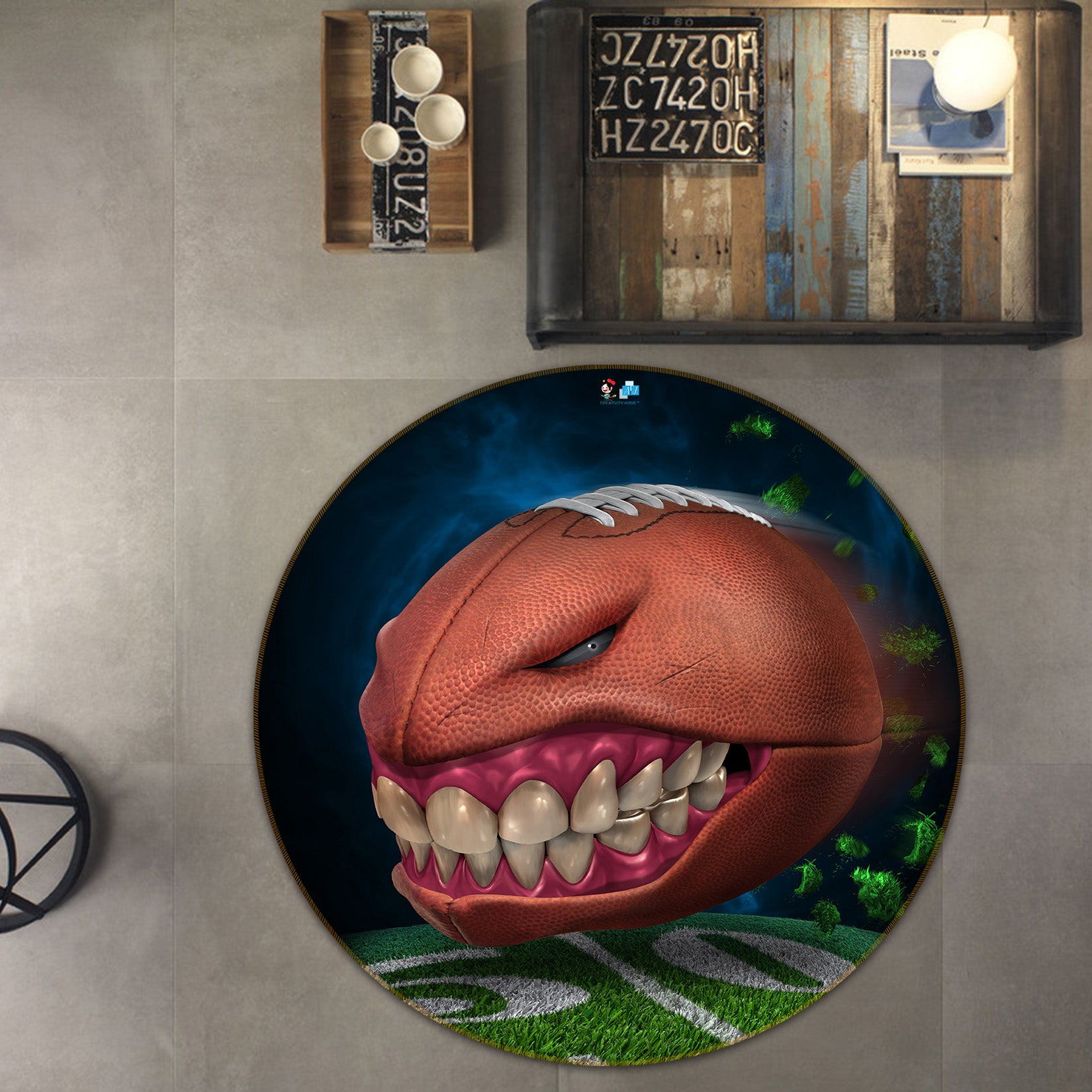 3D Teeth Ball 4156 Tom Wood Rug Round Non Slip Rug Mat