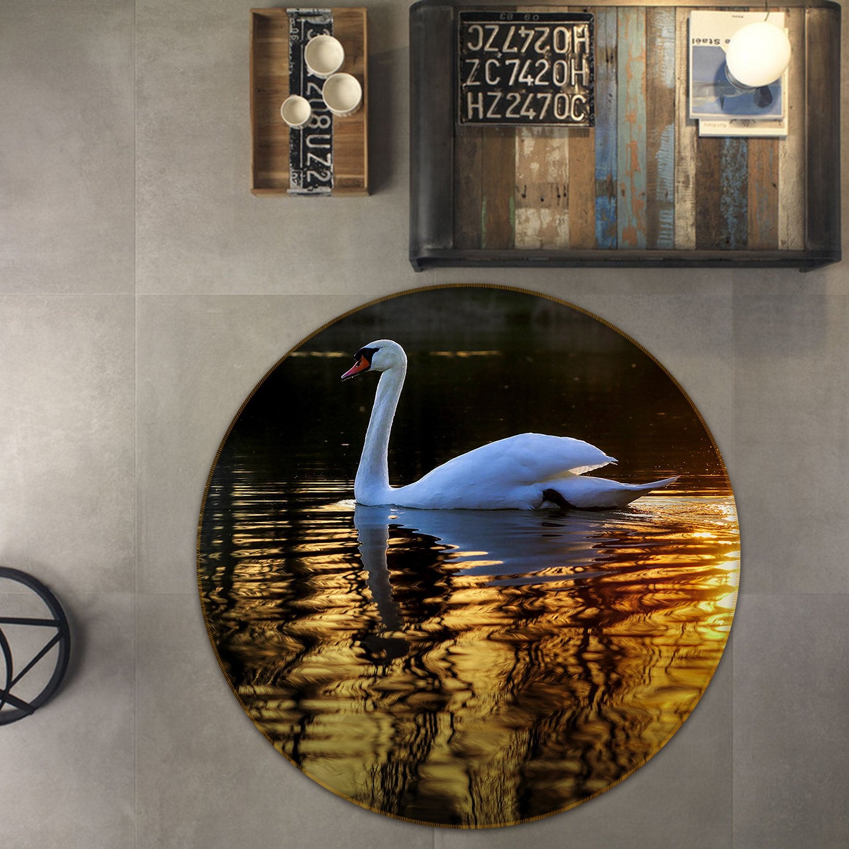 3D Swan Swimming 099 Animal Round Non Slip Rug Mat Mat AJ Creativity Home 