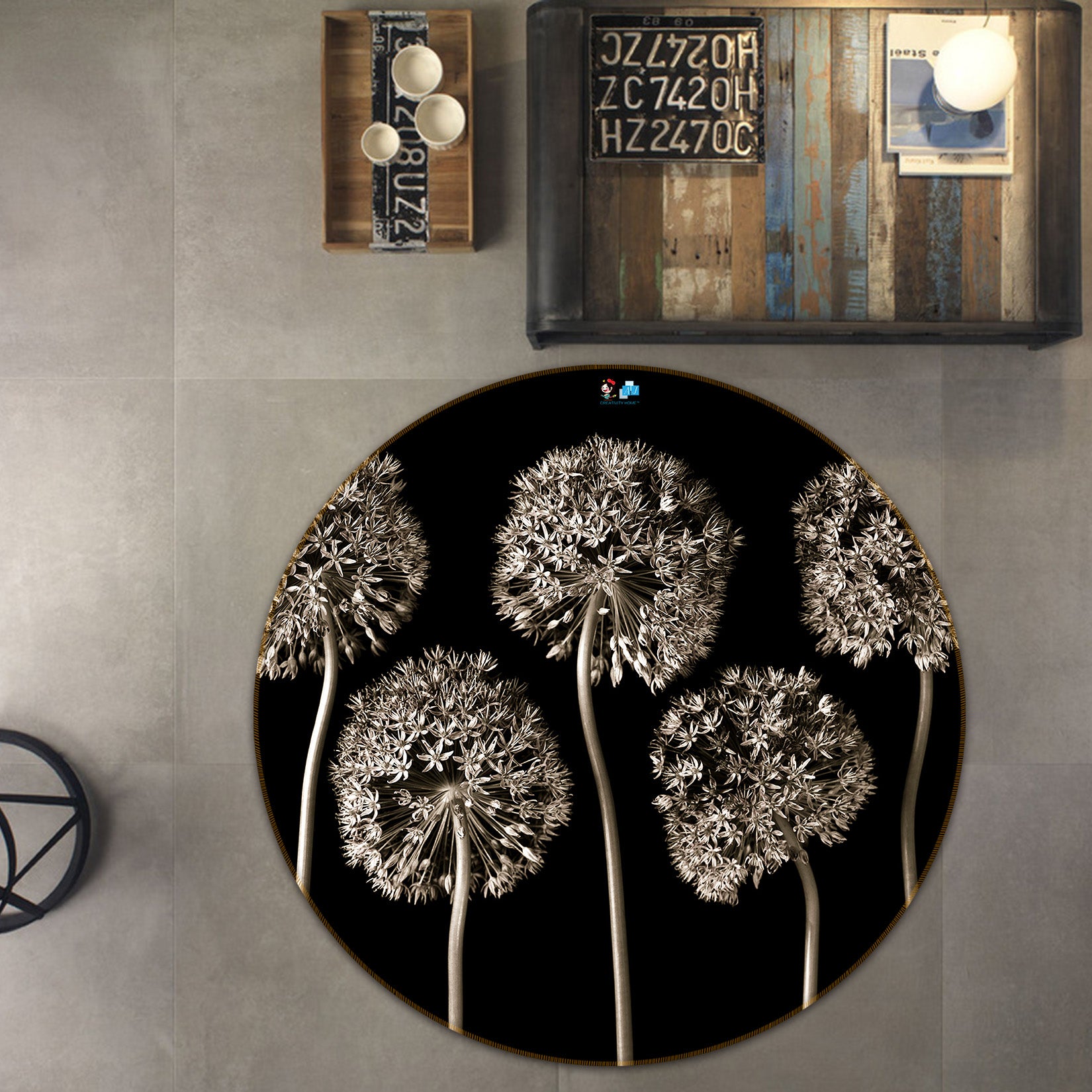 3D Simple Dandelion 7304 Assaf Frank Rug Round Non Slip Rug Mat