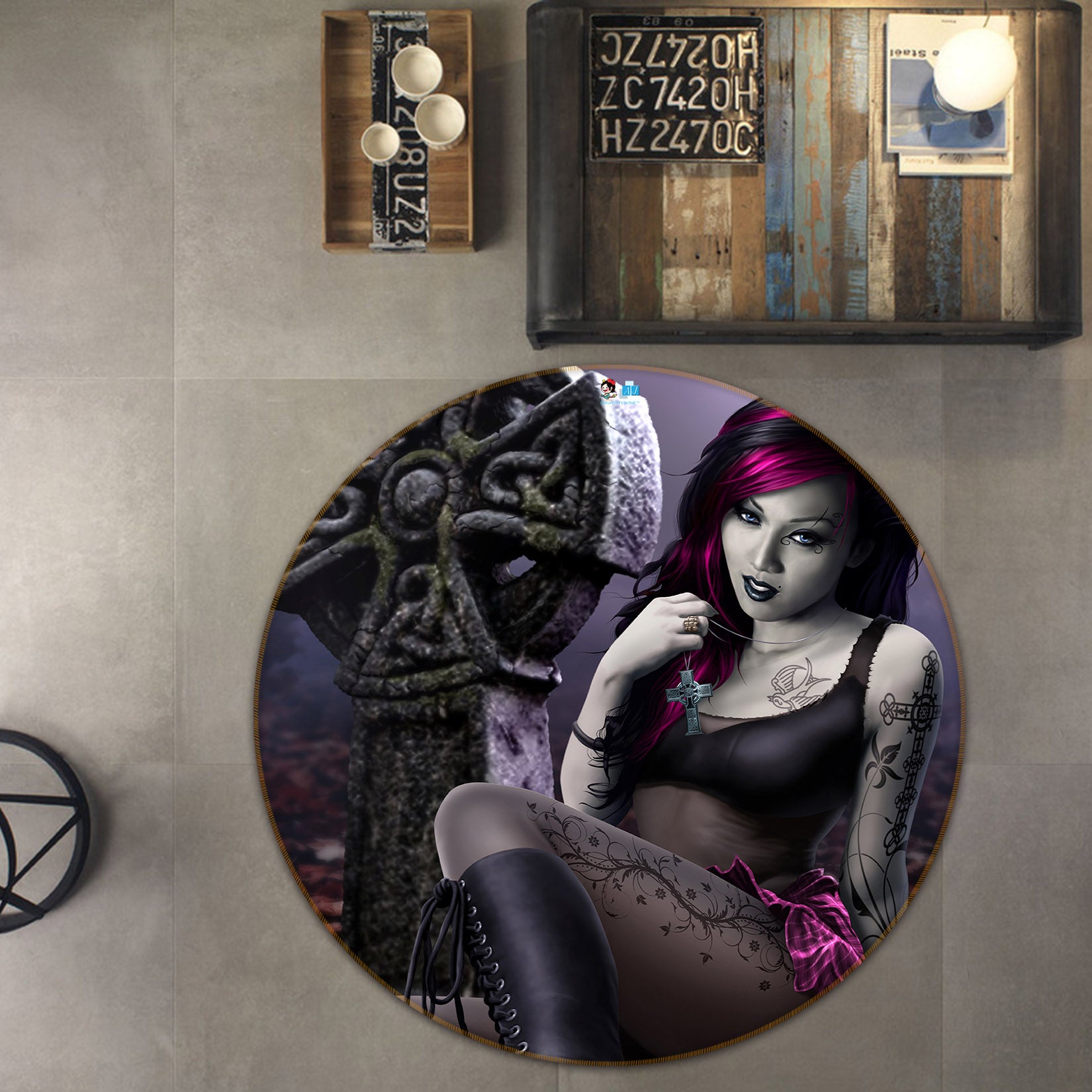 3D Beauty 4170 Tom Wood Rug Round Non Slip Rug Mat