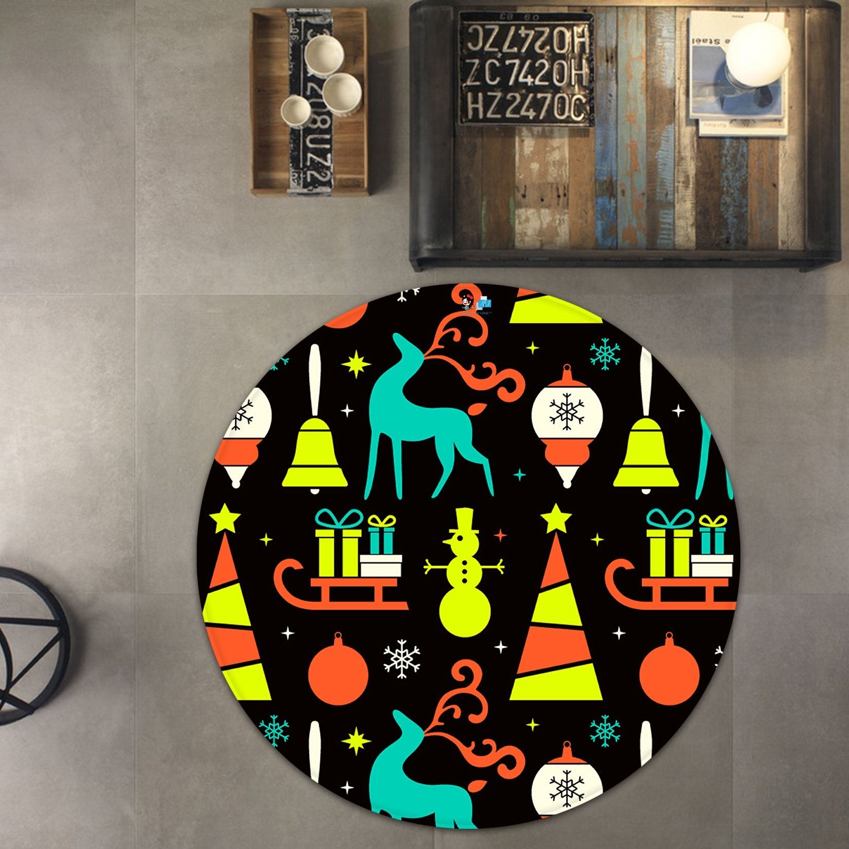 3D Cartoon Sleigh Gift Box 080 Round Non Slip Rug Mat Mat AJ Creativity Home 