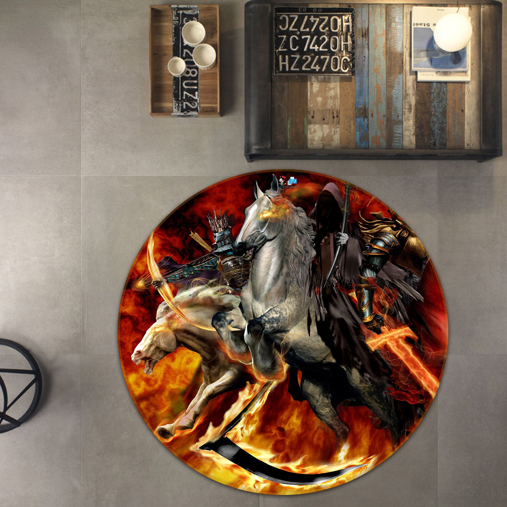 3D Knight Horse 8392 Ruth Thompson Rug Round Non Slip Rug Mat